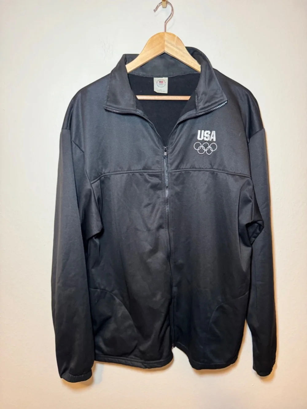 Vintage USA Olympic Committee Track Jacket XXL Black Full Zip Americana Y2K